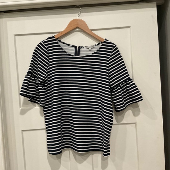 Green Envelope LA Navy White Striped 3/4 Flared Sleeve Round Neck Blouse… - Picture 7 of 7